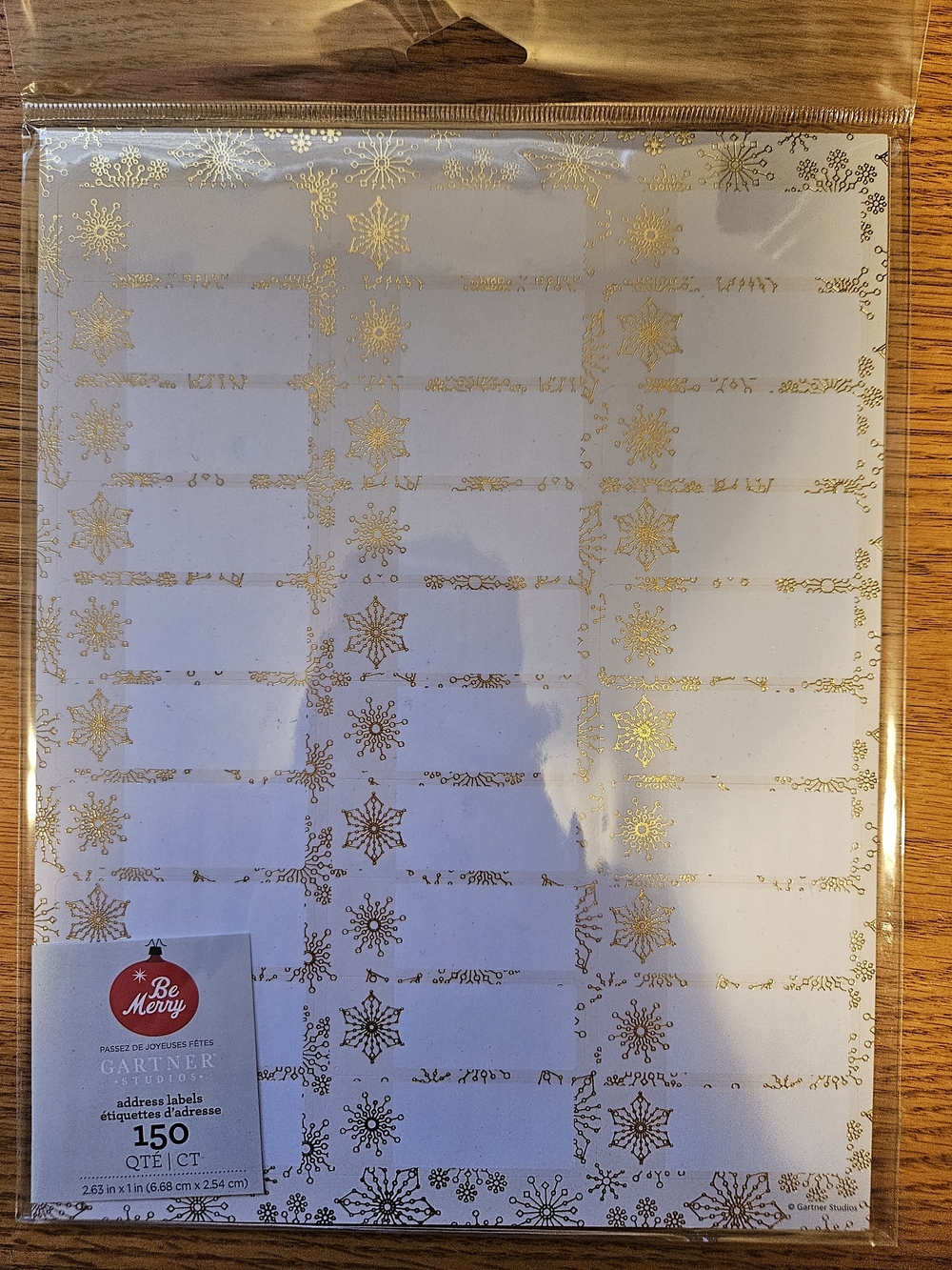 Gartner Studios White Address Labels with Gold Snowflake Accents